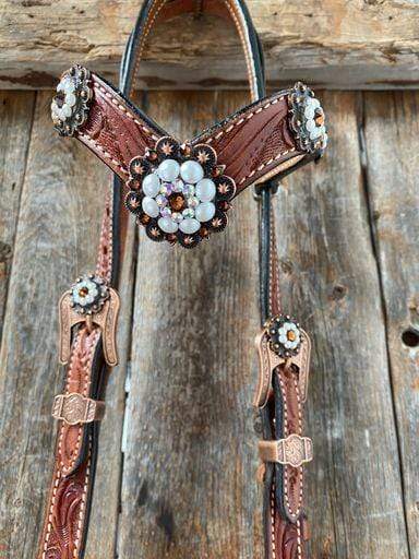 Medium Oil Floral Pearl Browband/Breastcollar Tack Set 