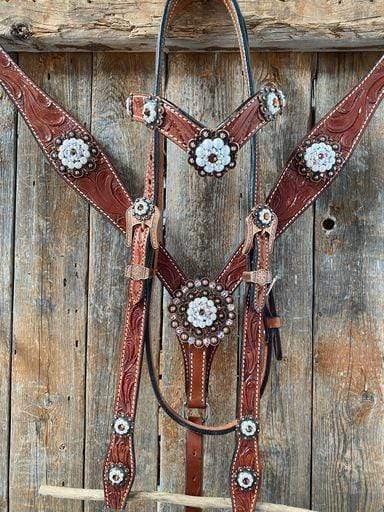 Medium Oil Floral Pearl Browband/Breastcollar Tack Set 