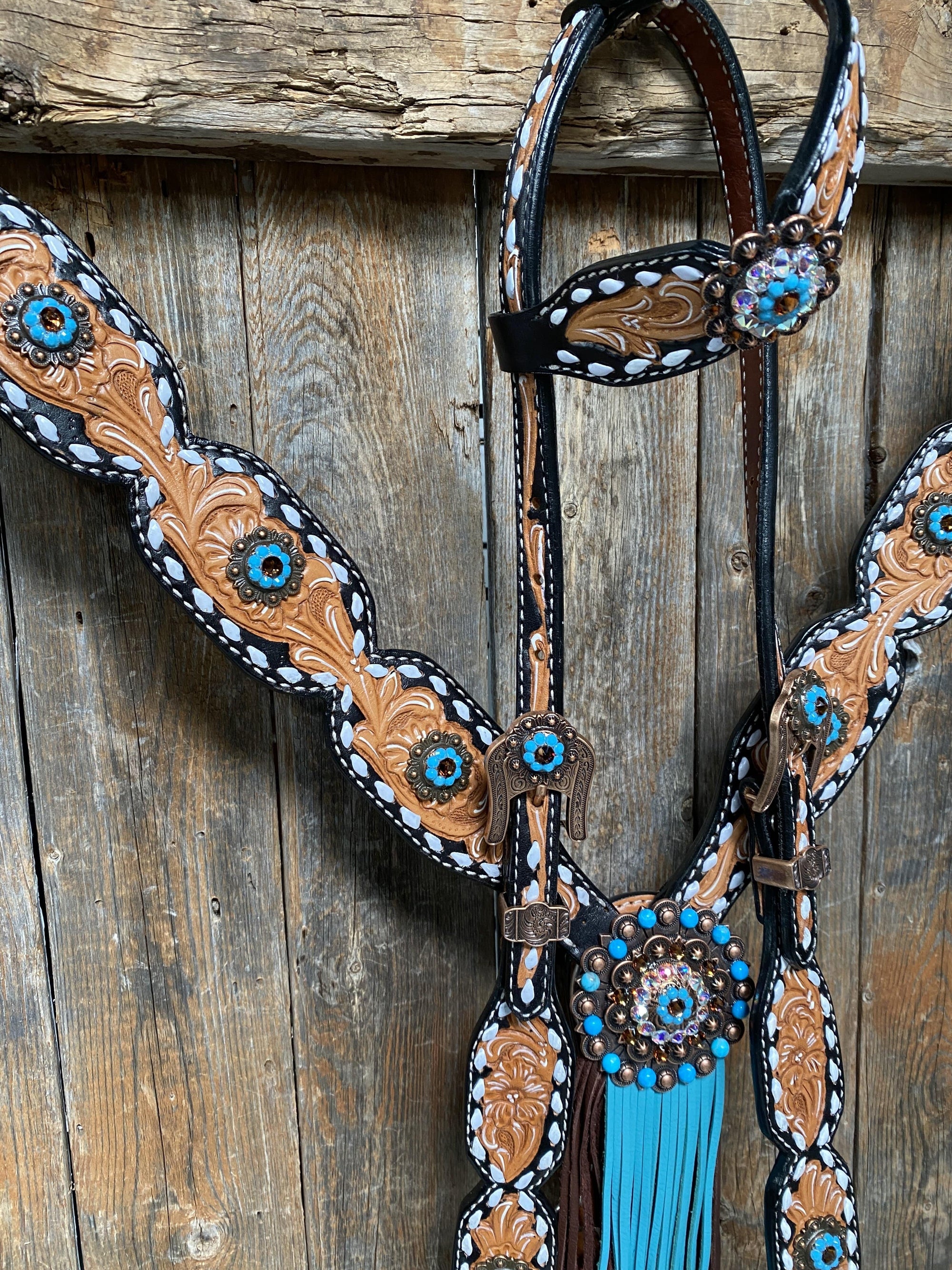 Classic Turquoise and Topaz Browband / One Ear Tack Set 