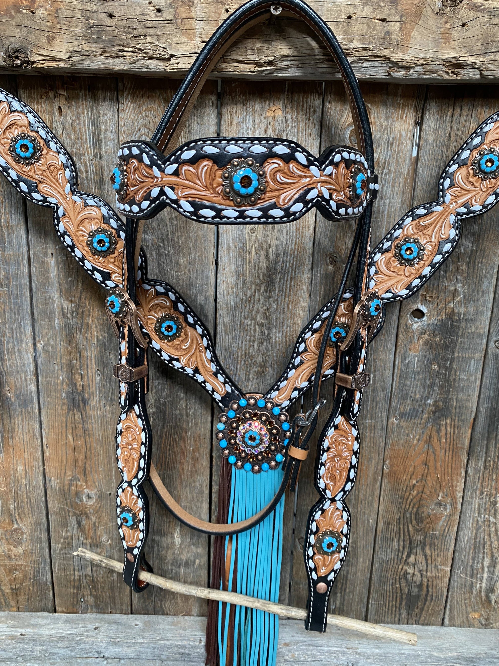 Classic Turquoise and Topaz Browband / One Ear Tack Set 