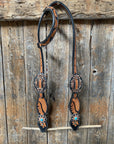 Two Tone Leaf Floral Turquoise One Ear & Breastcollar Tack Set 