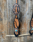 Two Tone Leaf Floral Turquoise One Ear & Breastcollar Tack Set 