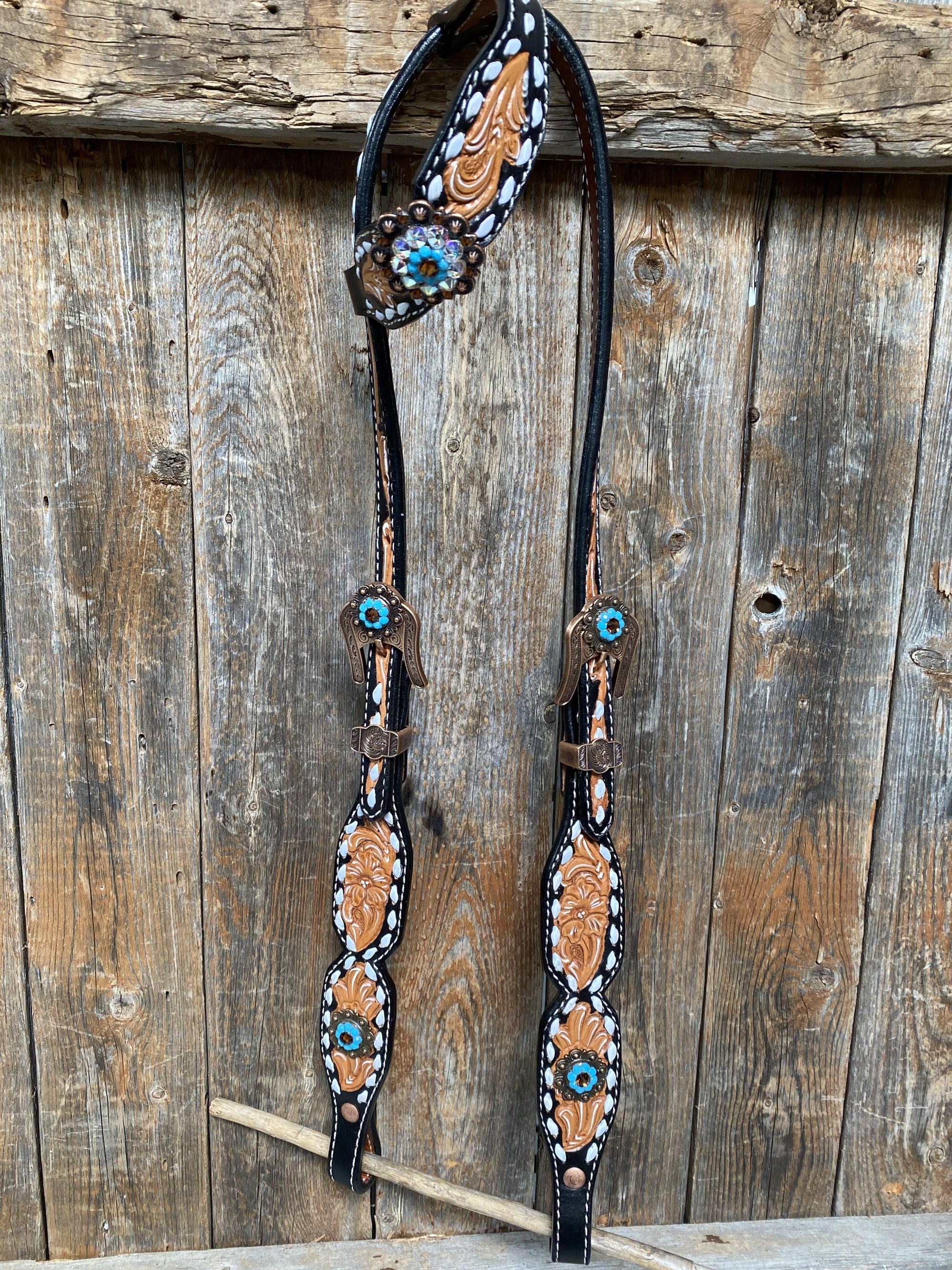 Classic Turquoise and Topaz Browband / One Ear Tack Set 