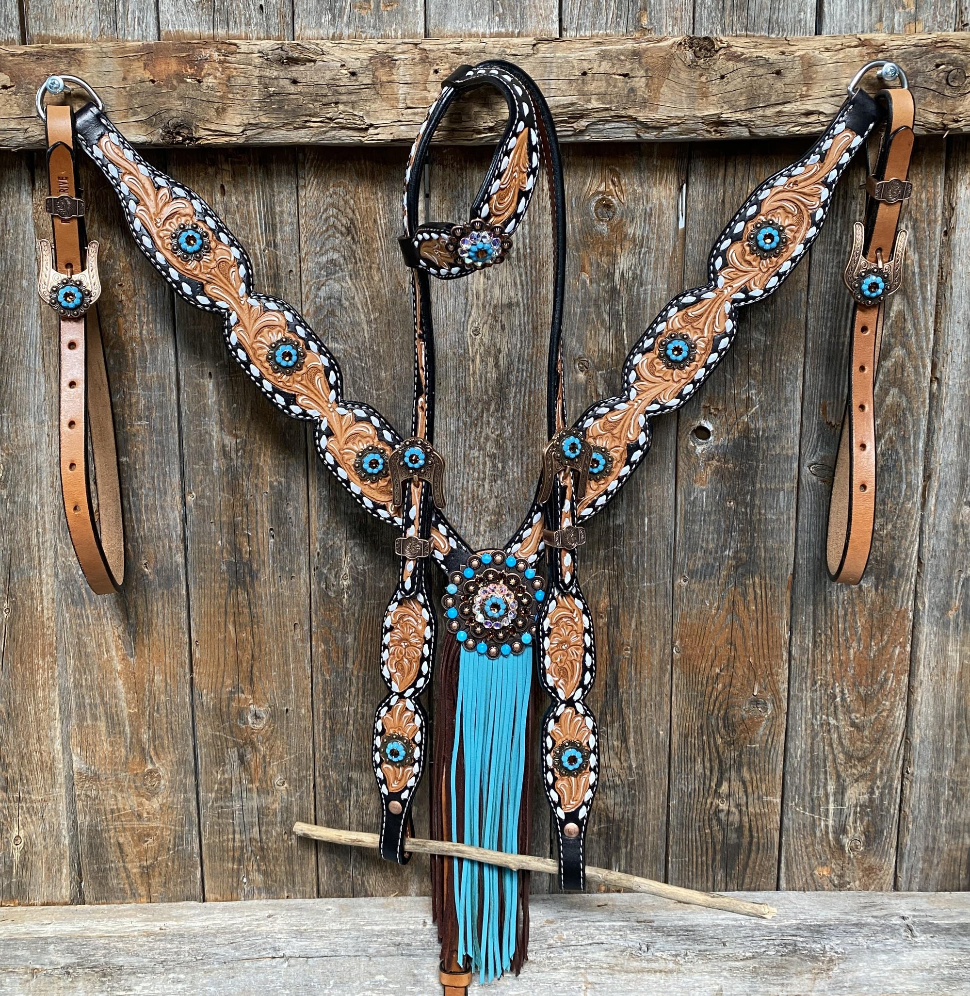 Classic Turquoise and Topaz Browband / One Ear Tack Set 