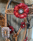 Silver Buckstitch Flower Browband Headstall & Breastcollar Set 
