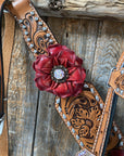 Silver Buckstitch Flower Browband Headstall & Breastcollar Set 
