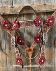 Silver Buckstitch Flower Browband Headstall & Breastcollar Set 
