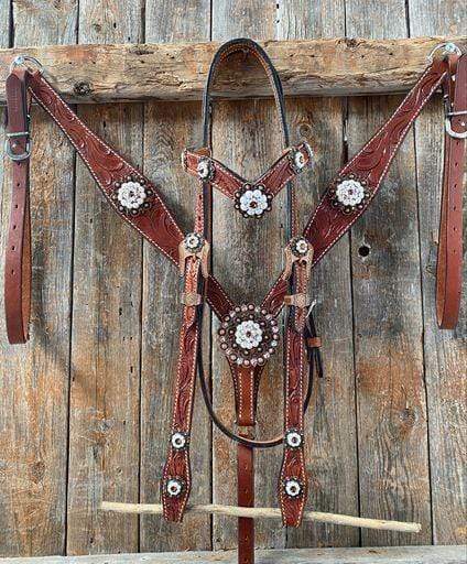 Medium Oil Floral Pearl Browband/Breastcollar Tack Set 