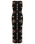 Baha Ranch Black and Tan Aztec Bodycon Side Slit Western Maxi Dress