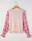 Floral Patchwork Smocked Lantern Sleeve Top