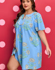 Plus Size Floral Stripe Contrast Short Sleeve Mini Dress