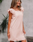 Abigail Textured Flutter Sleeve Bow Back Mini Dress