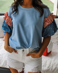 Stars & Stripe Patchwork Short Puff Sleeve Top