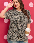 Plus Size Leopard Textured Short Sleeve T-Shirt