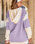 Waffle Knit Colorblock Patchwork Buttoned Hoodie