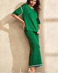 Contrast Trim Top and Drawstring Pants Set