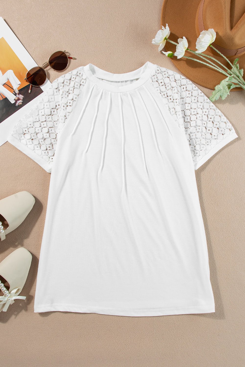 Seamed Detail Contrast Lace Raglan Sleeve Tee