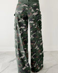 Camo Denim Cargo Wide Leg Pants