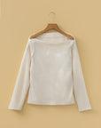 Solid Waffle Knit Asymmetric Neck Long Sleeve Top