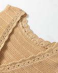 Boho Solid Eyelet Trim Buttoned Sweater Vest