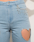 22803P -Rhinestone Fringe Denim Jeans: LIGHT WASH
