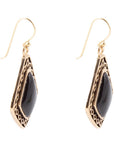 Diamond Black Onyx Stone Golden Drop Earrings