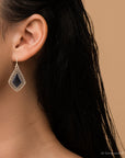 Diamond Black Onyx Stone Golden Drop Earrings