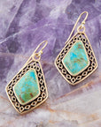 Dimond Blue Turquoise Stone Golden Drop Earrings