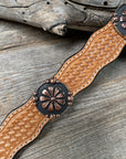 DC76 - Light Oil Leather Copper Flower Dog Collar 10"-22" W196L