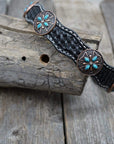 DC3 -Black Leather Dog Collar Conchos 10"-22" W138S