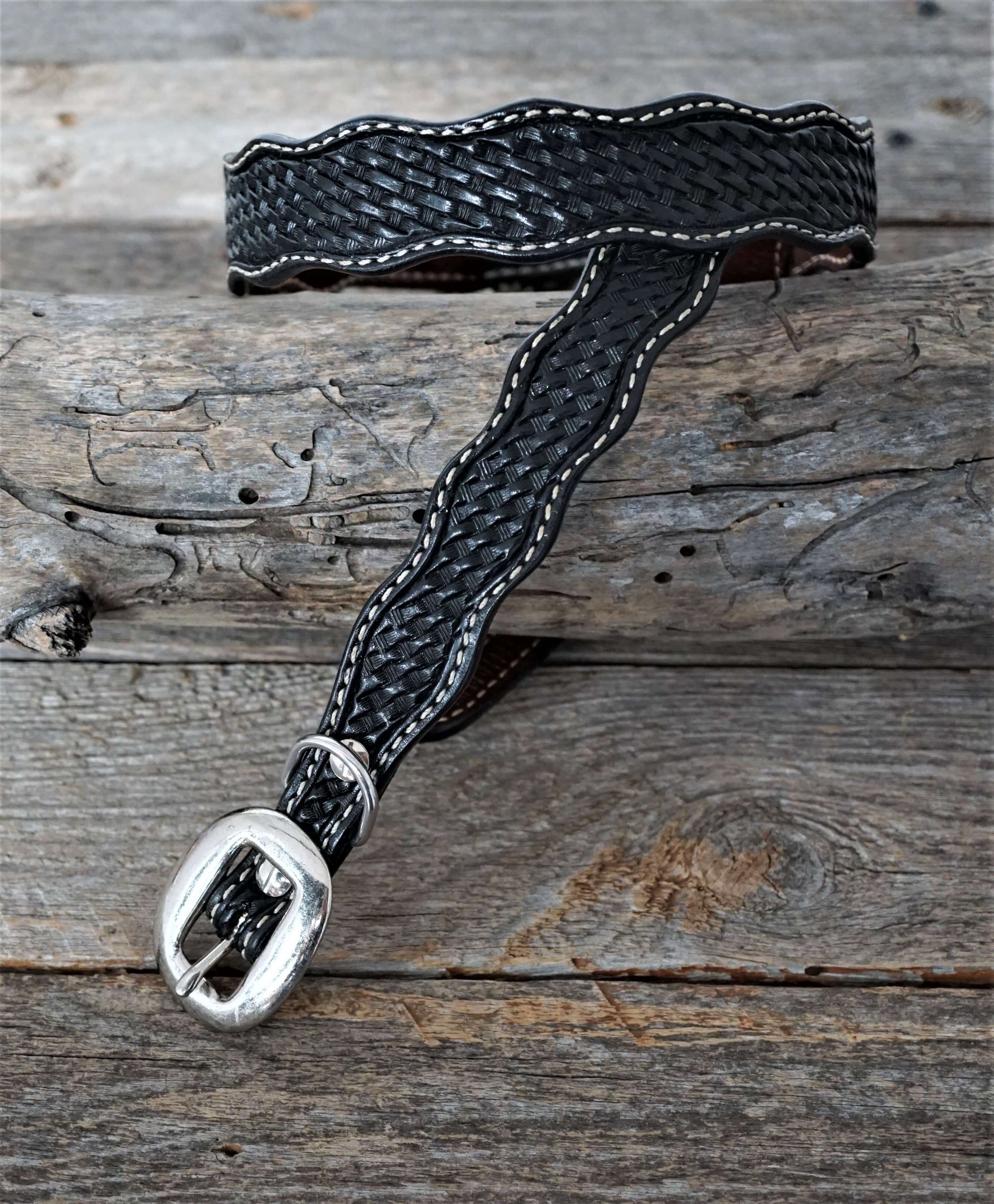 Black Leather Dog Collars Sizes 10"-28"