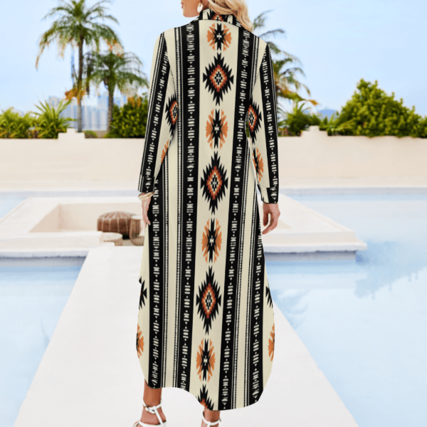 Baha Ranch Colores de Mexico Southwestern Aztec Button-Up Long Sleeve Shirt Dress