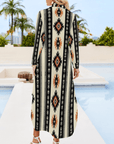 Baha Ranch Colores de Mexico Southwestern Aztec Button-Up Long Sleeve Shirt Dress
