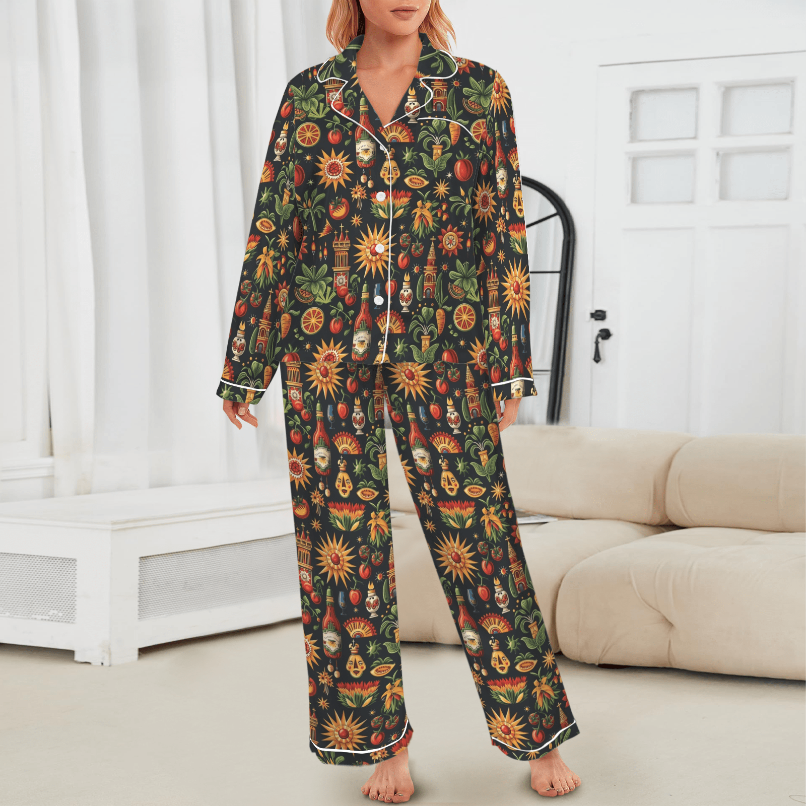 Baha Ranch Colores De Mexico - Mexican Culture Satin Pajamas