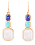 Dual Color Blue Lapis Turquoise and Mother of Pearl Golden Earrings