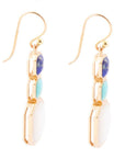 Dual Color Blue Lapis Turquoise and Mother of Pearl Golden Earrings