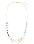 Dual Color Blue Lapis Turquoise and White Mother of Pearl Golden Necklace