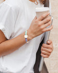 Dual Color Blue Lapis Turquoise and White Mother of Pearl Golden Cuff Bracelet