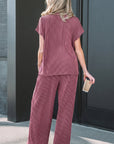 Corded Knit Mock Neck Tee and Pant Set