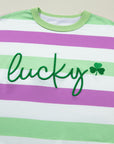 Stripe Lucky Clover Embroidered Dolman Sleeve Tee
