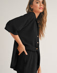 Solid Textured Buttoned Shirt and Pants Set