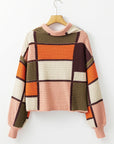 Colorblock Waffle Knit Drawstring Mock Neck Sweater