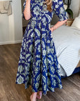Floral Frilled Collar Puff Sleeve Maxi Dress