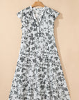 Plus Size Floral Ruffle Sleeve Midi Dress