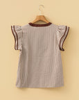 Stripe Double Ruffle Short Sleeve V-Neck Blouse