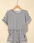 Stripe Knitted Top & Drawstring Shorts Set