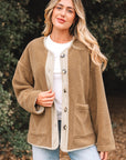 Fleece Corduroy Patchwork Button Up Jacket