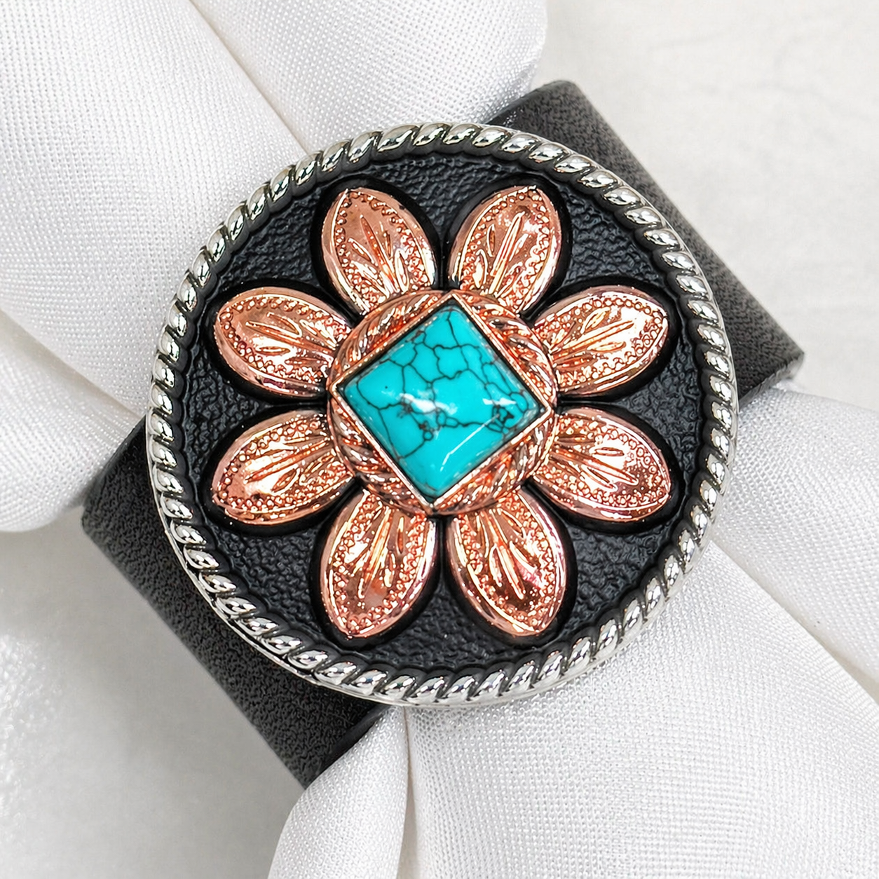 Copper Turquoise Sunflower Western Concho Napkin Ring 