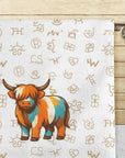 Set of 4 Minimalistic Western Highland Cow Cattle Brands Kitchen Towels Made in America