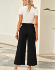 Solid Paperbag Waist Straight Leg Cropped Pants